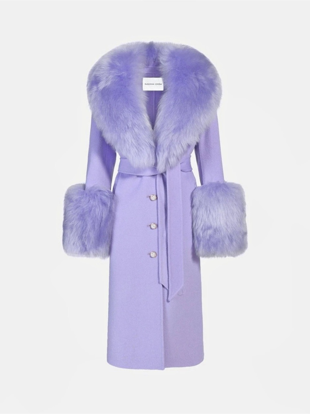 NWT- Susanna Chow Jojo Cashmere Shearling Coat Lilac Medium